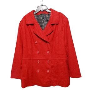 Torrid Red Double-Breasted Polka Dot Lined Peacoat Jacket Wonens Plus Size 4X